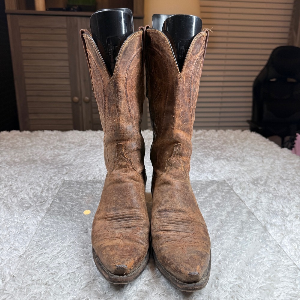 Lucchese Boots Vintage 9.5 B Brown Leather Cowgirl Western Vintage N4766 Rodeo - Picture 2 of 16